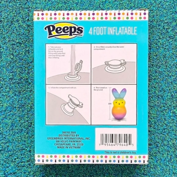 Peeps 4' Inflatable Rainbow Bunny Decoration w/bonus 9 Bunny Pencil Sharpeners - Picture 2 of 3